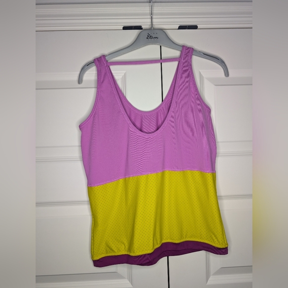Nike Dri-fit Womens Tank Top Medium Pink Yellow Color Block Mesh - Picture 2 of 9